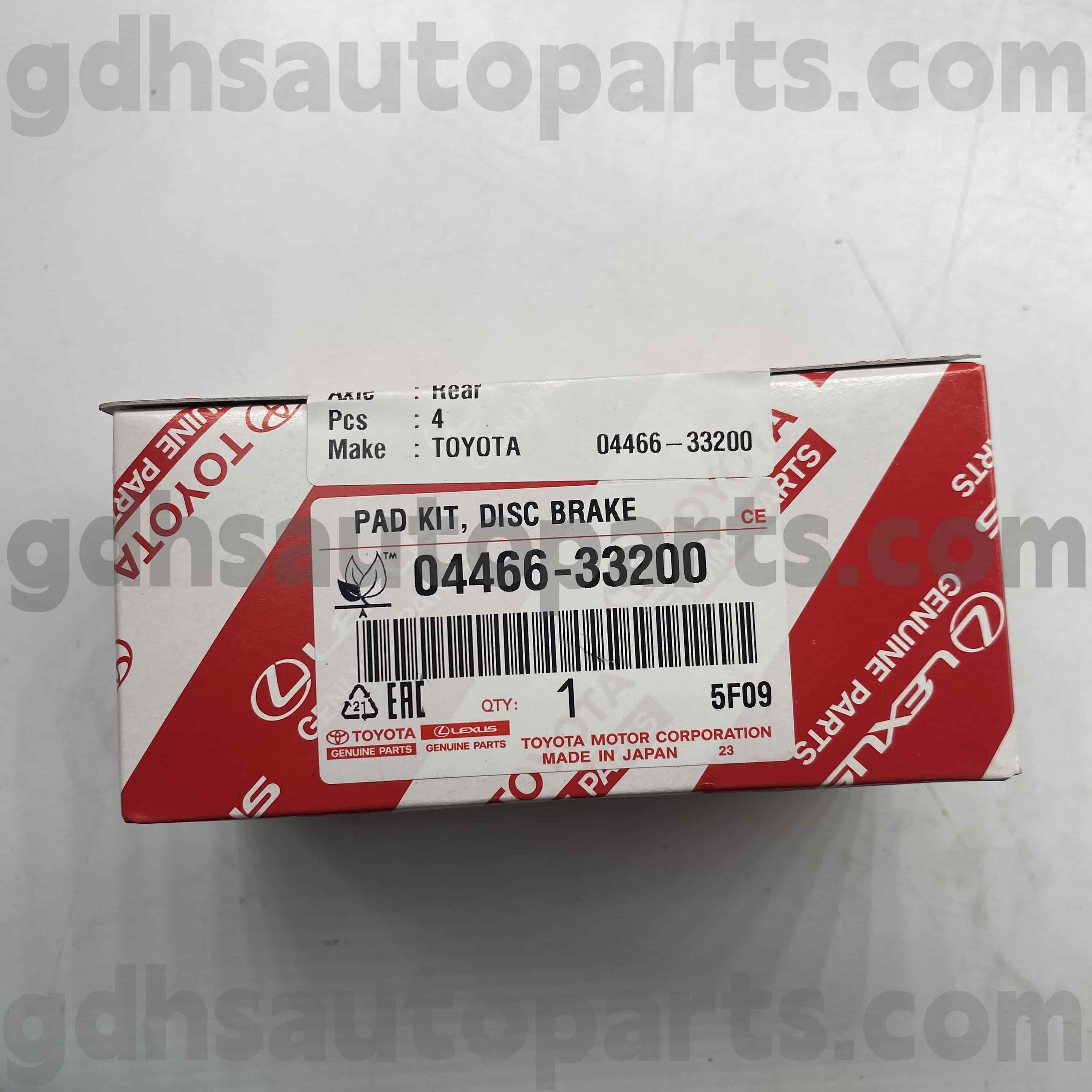 04466-33200 Toyota ชิ้นส่วนของแท้ผ้าเบรคด้านหลังสำหรับ Camry/Hybrid, Lexus ES350 (NAP) หมายเลขแชสซี ACV51 ASV50 AVV60 AS